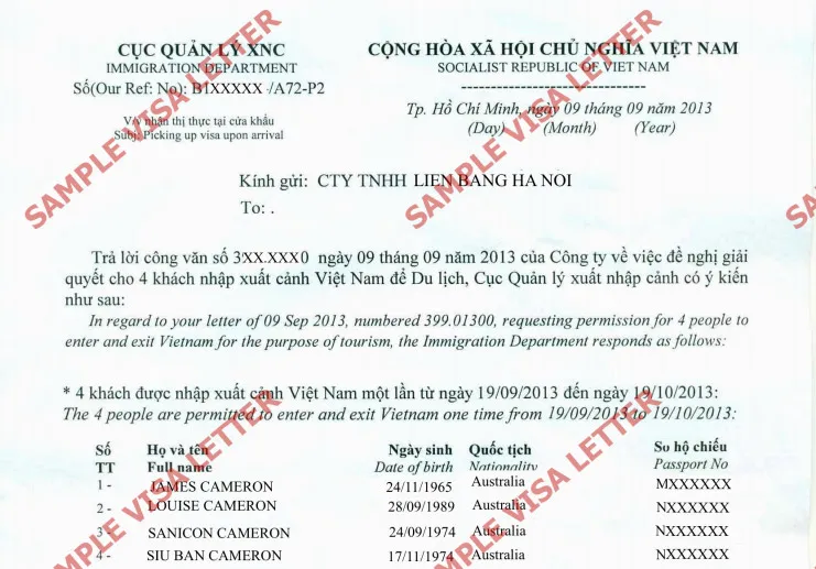 Vietnam visa approval letter types