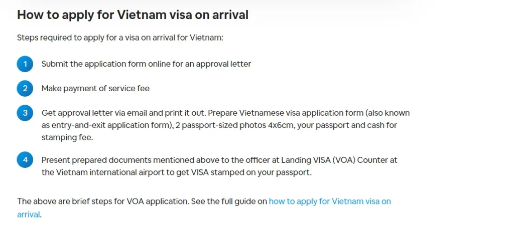 Vietnam visa on arrival requirements